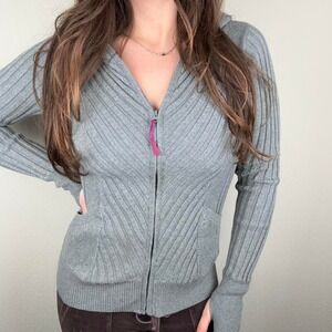 Grey knit zip up hoodie